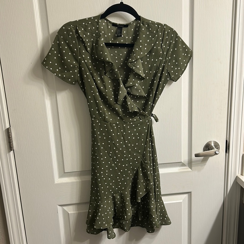 Olive Green Polka Dot Wrap Dress